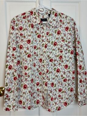 VTG Crazy Horse Liz Claiborne Women’s Cotton Button Down Floral Blouse, Size L
